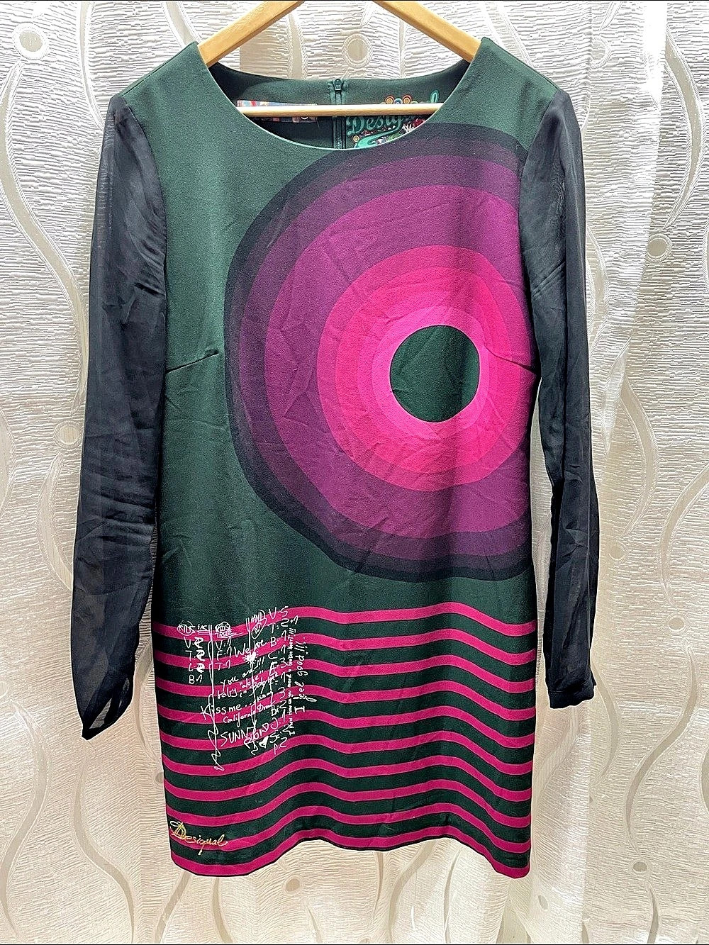 Desigual Geometric Mini Dress Green Pink Size XL (44)